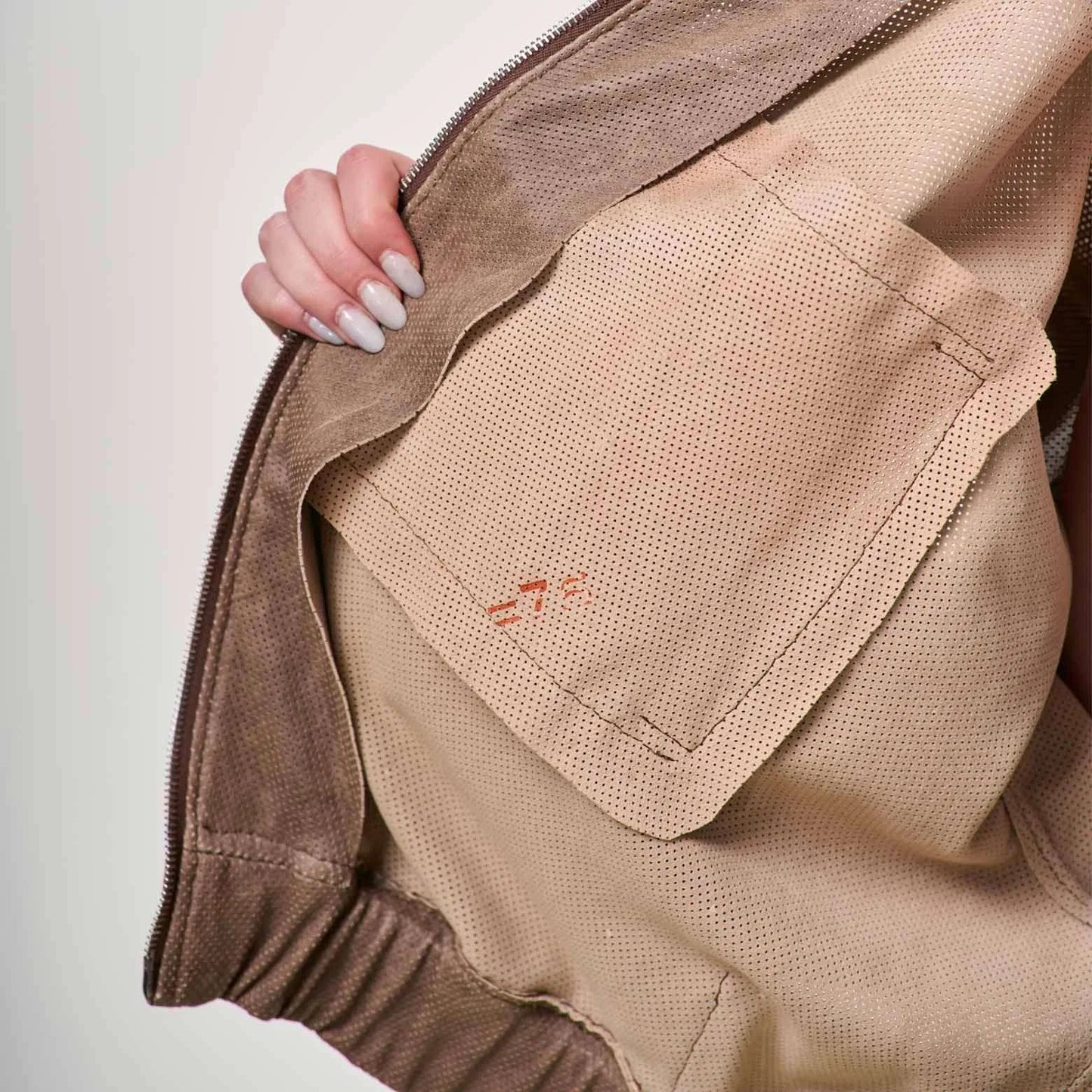 Perforated Leather Biker Jacket - Brown
