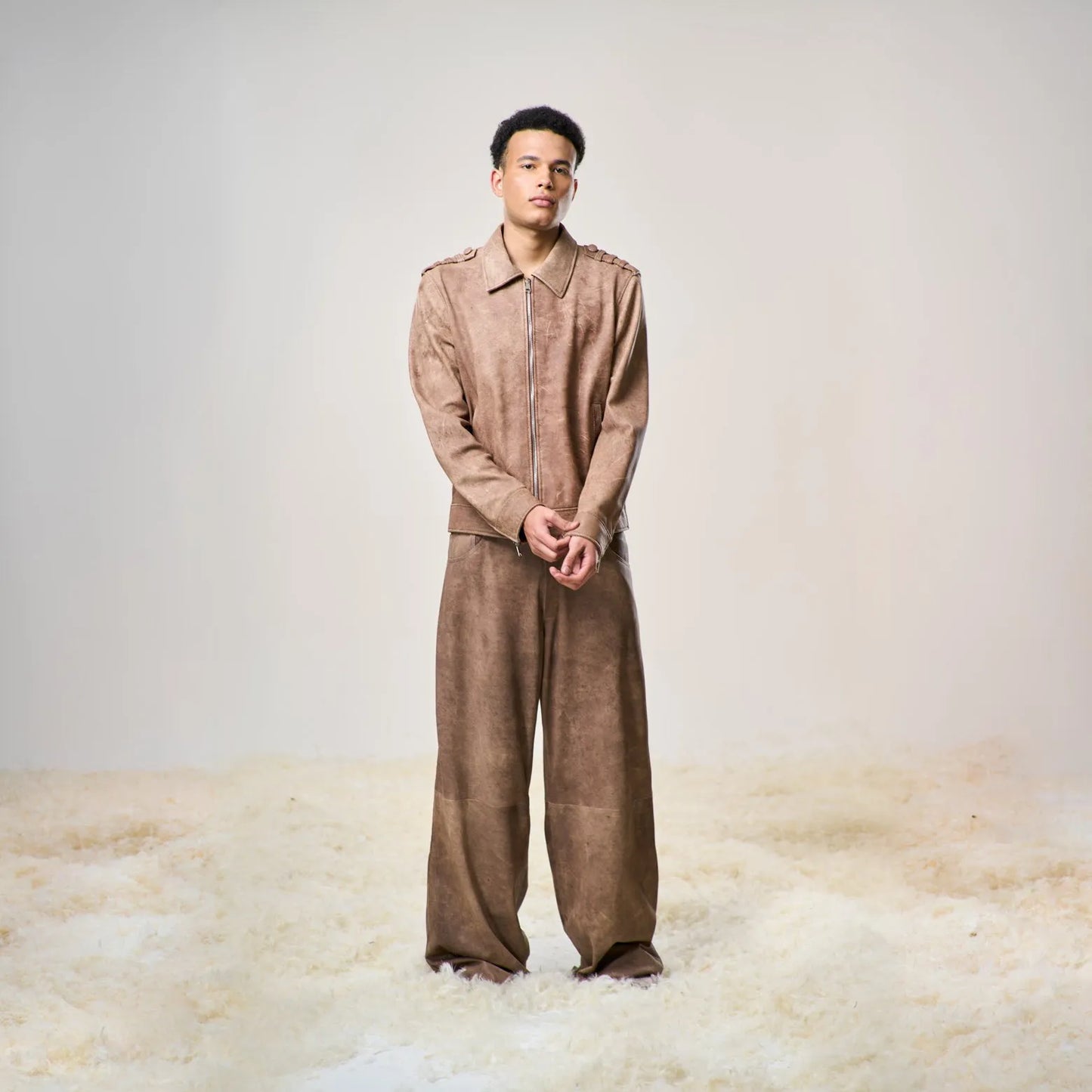 Perforated Leather Summer Pants - Brown