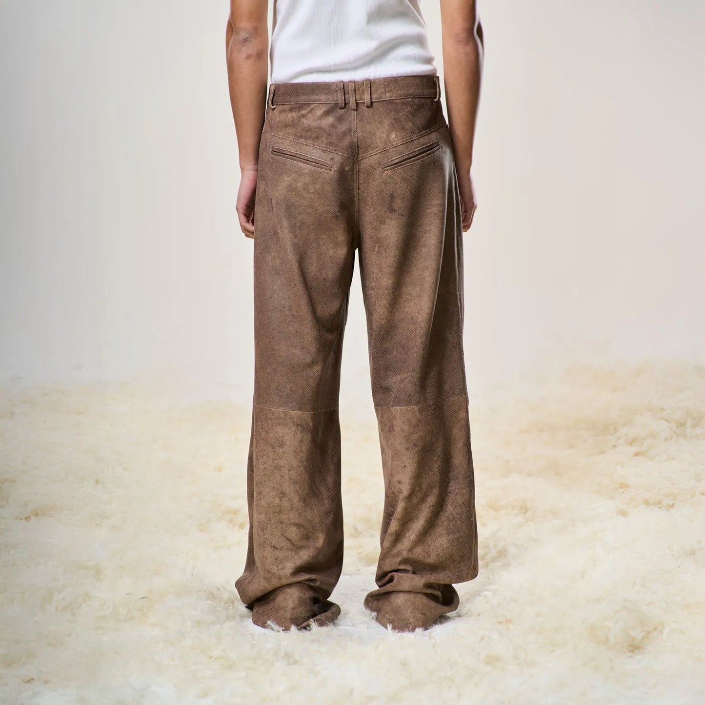 Perforated Leather Summer Pants - Brown