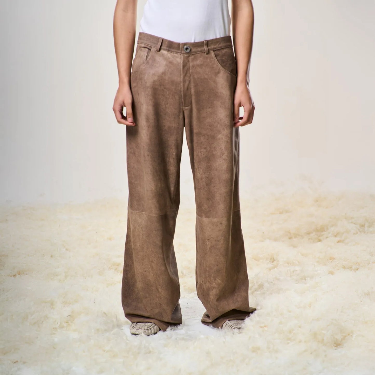 Perforated Leather Summer Pants - Brown