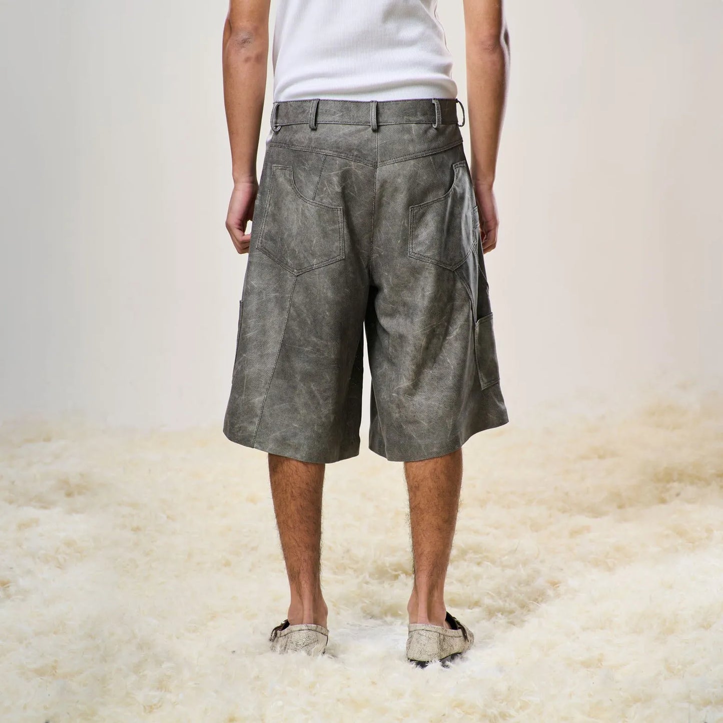 Perforated Leather Summer Jorts - Grey