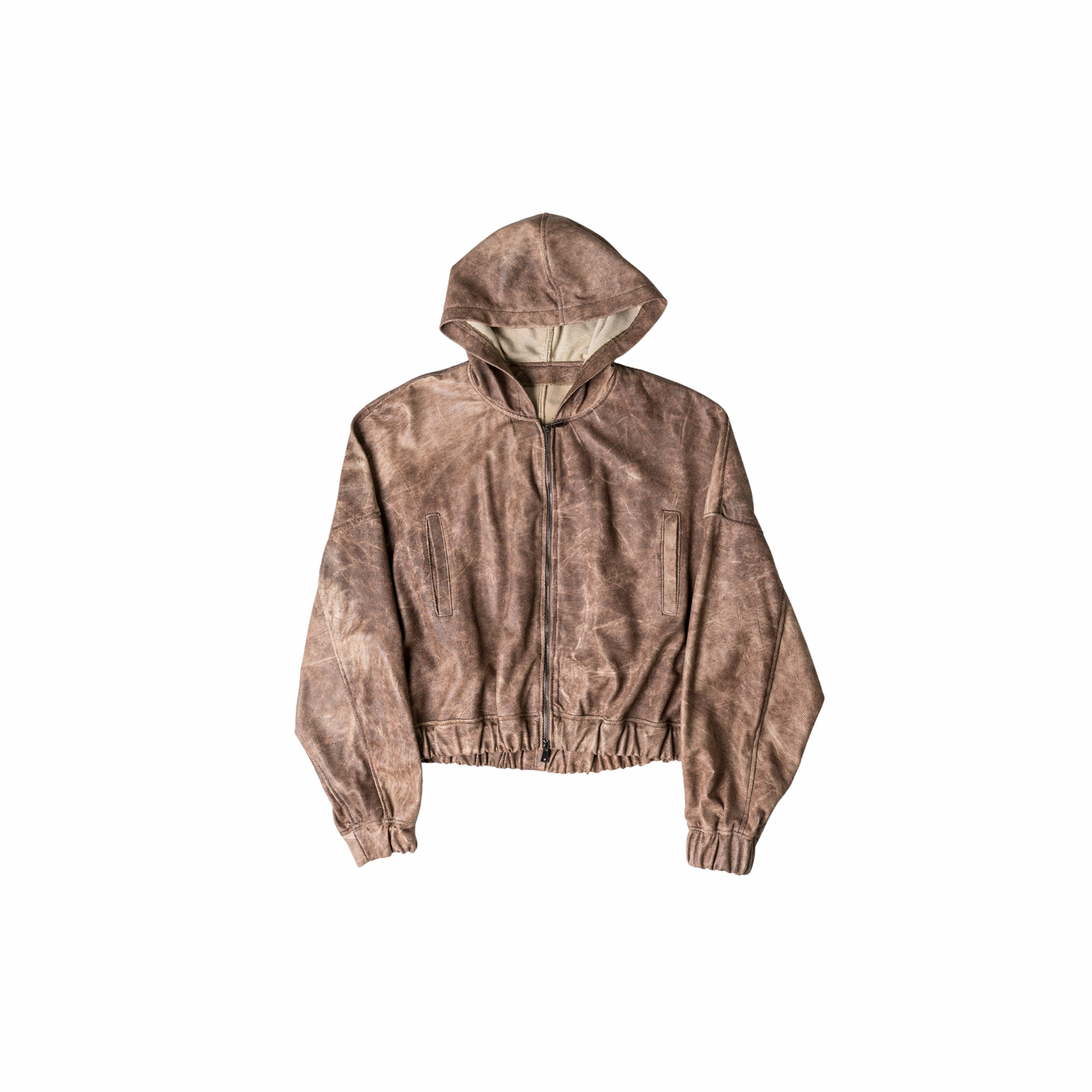 Perforated Leather Hoodie - Brown