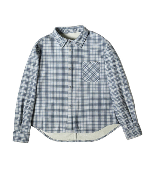 Leather Tartan Shirt - Light Blue Grey