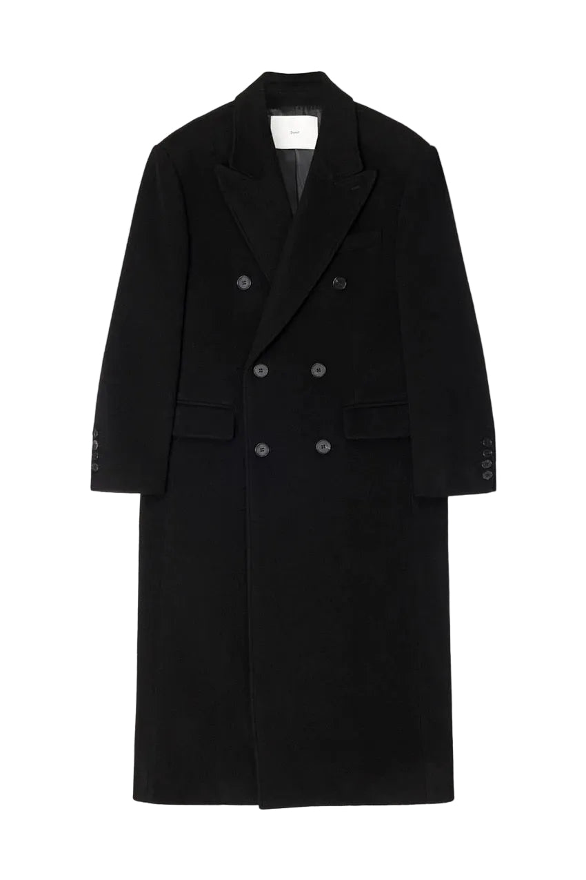 Unisex Tailored Double-Breasted Cashmere Coat - Black