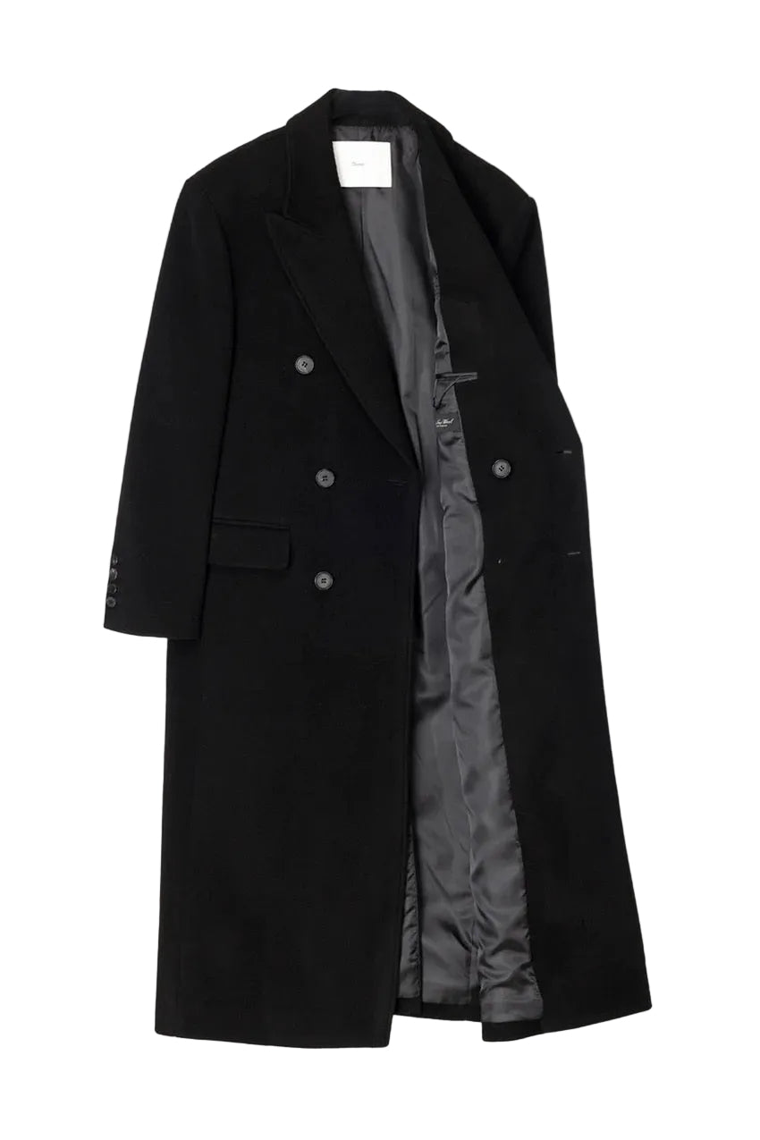 Unisex Tailored Double-Breasted Cashmere Coat - Black