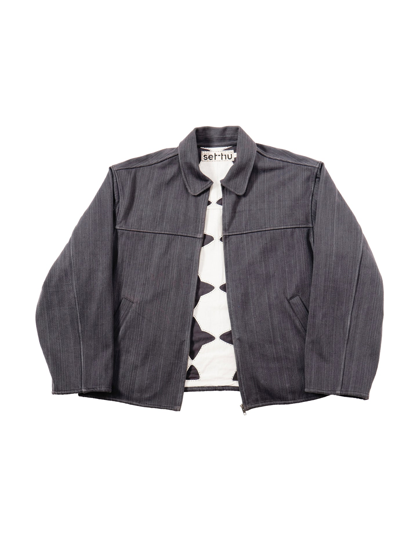 Quilted Black Diamond Trucker Jacket - Charcoal