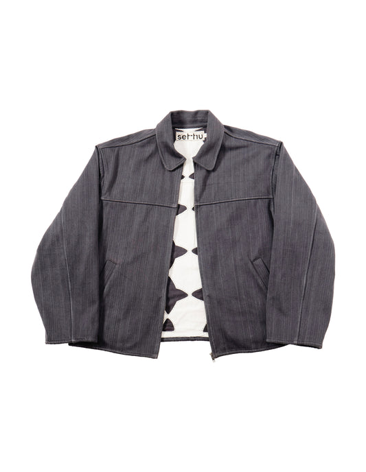 Quilted Black Diamond Trucker Jacket - Charcoal