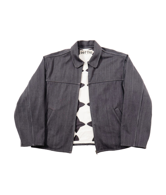 Quilted Black Diamond Trucker Jacket - Charcoal