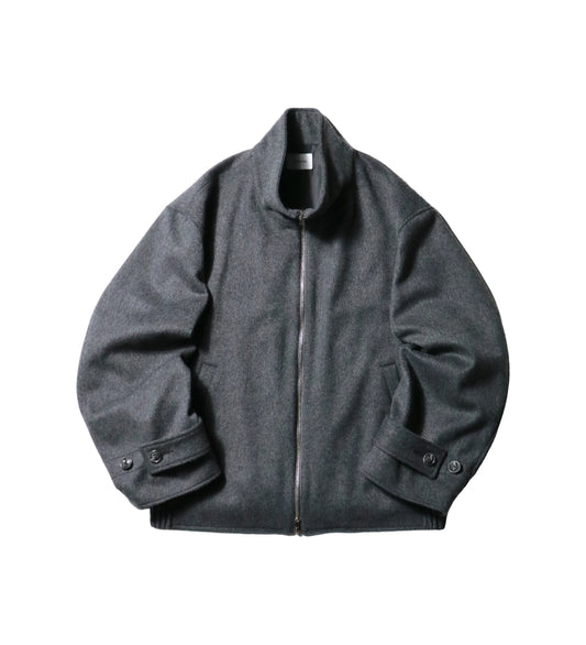 Melton Stand Collar Zip Jacket — Charcoal