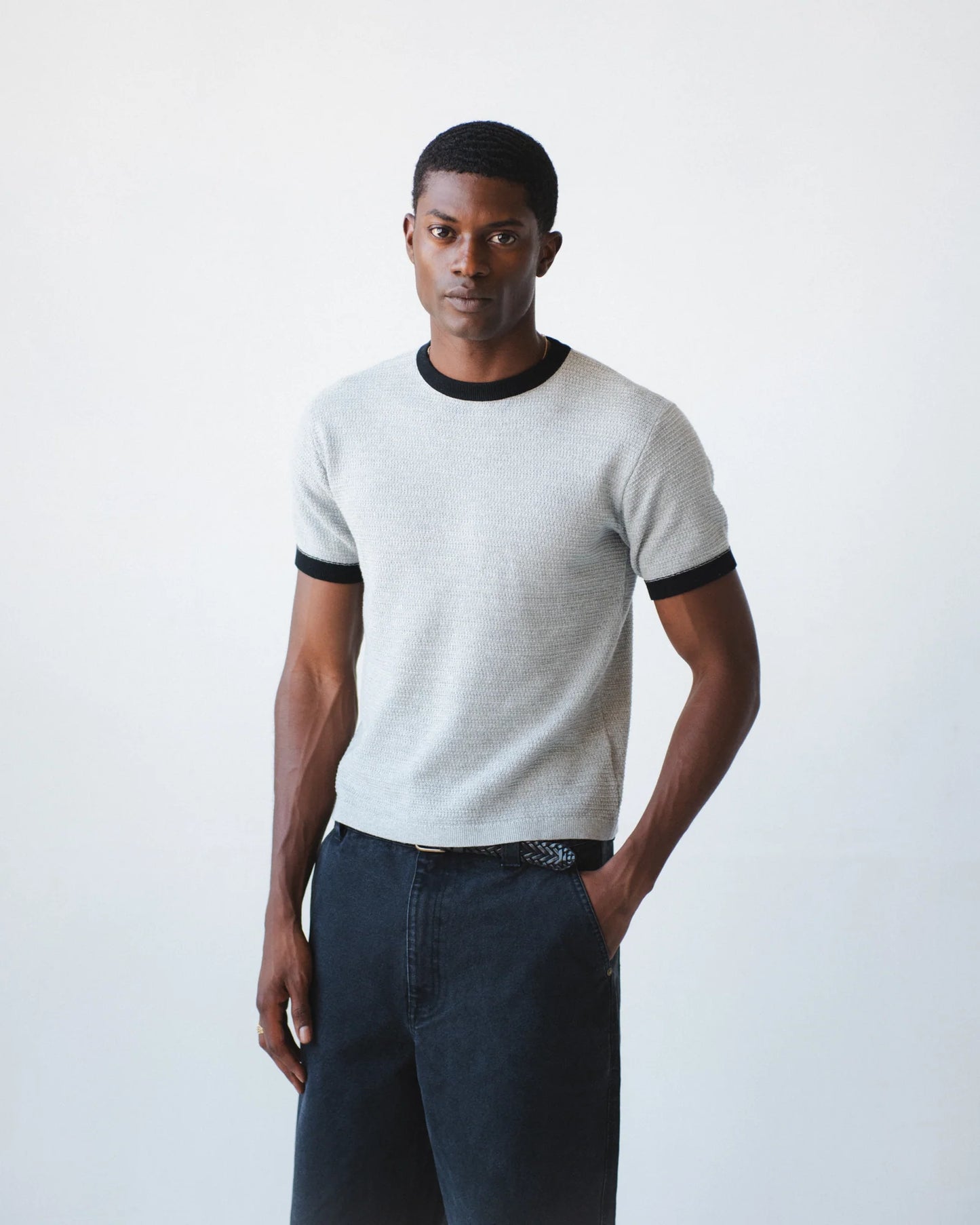 Textured Ringer Tee - Heather Grey