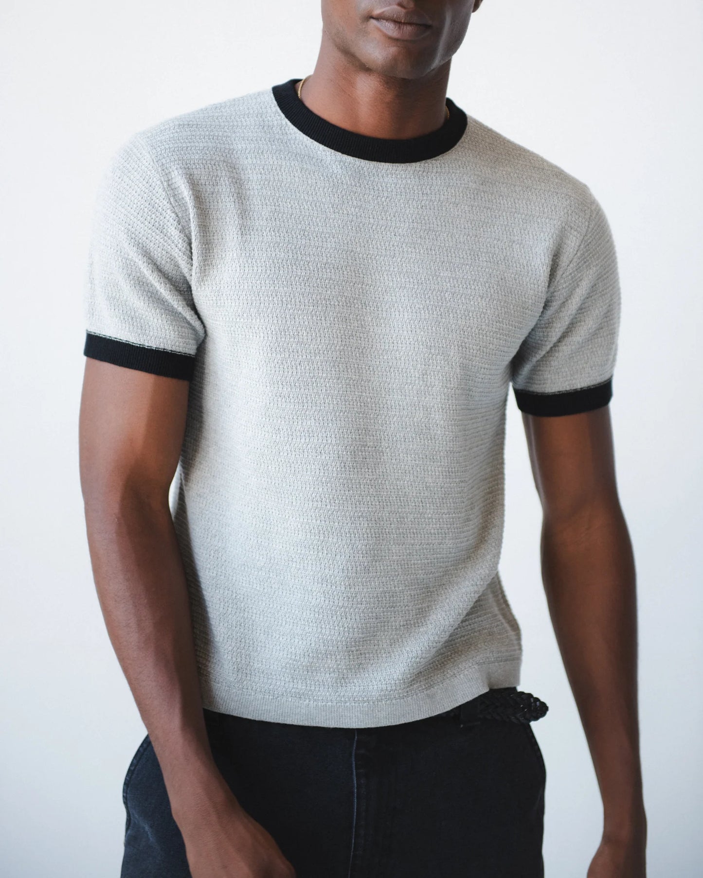 Textured Ringer Tee - Heather Grey