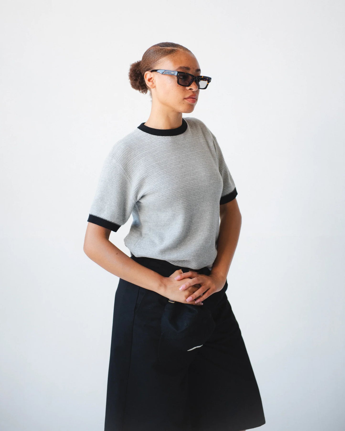 Textured Ringer Tee - Heather Grey