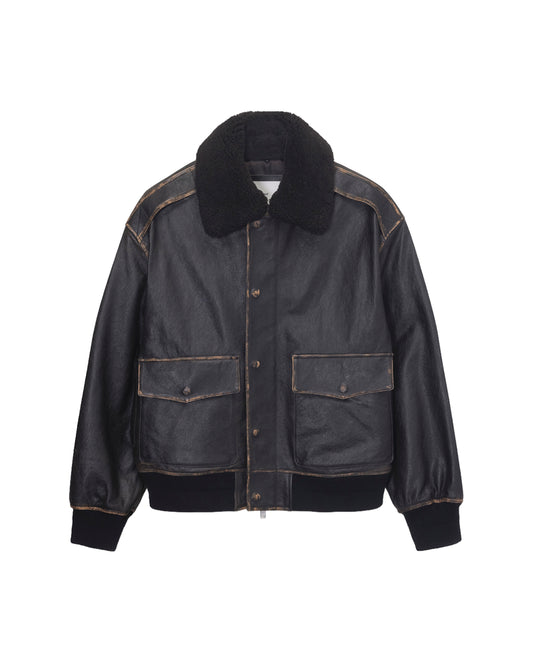 Detachable A-2 Leather Blouson — Brushed Black