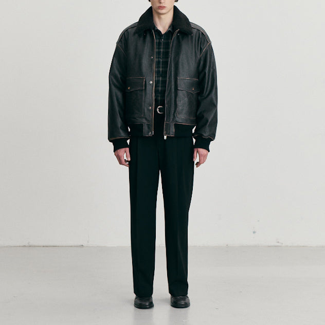Detachable A-2 Leather Blouson — Brushed Black