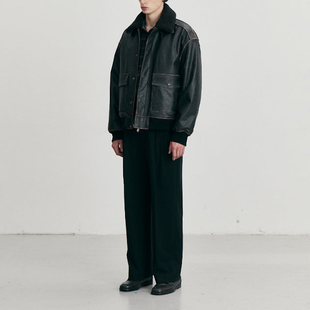 Detachable A-2 Leather Blouson — Brushed Black