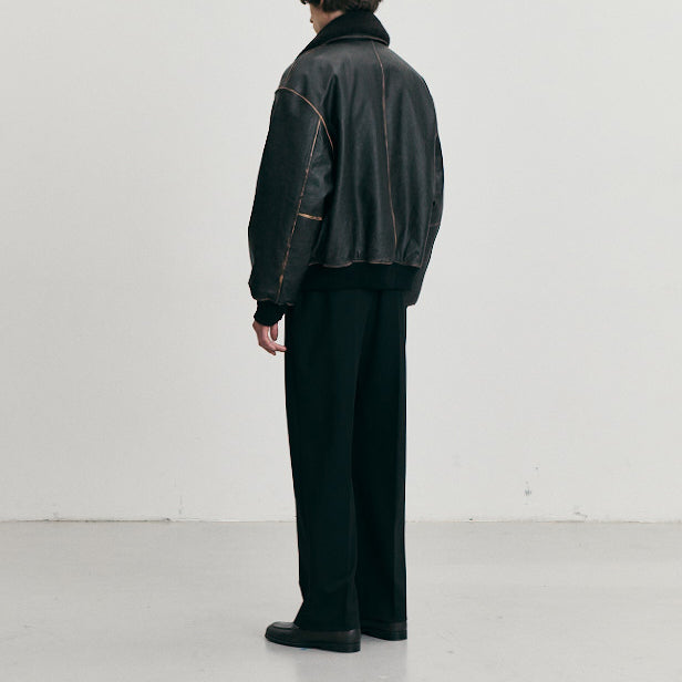Detachable A-2 Leather Blouson — Brushed Black