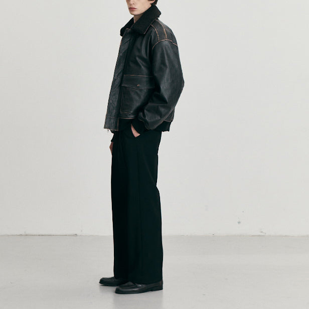 Detachable A-2 Leather Blouson — Brushed Black