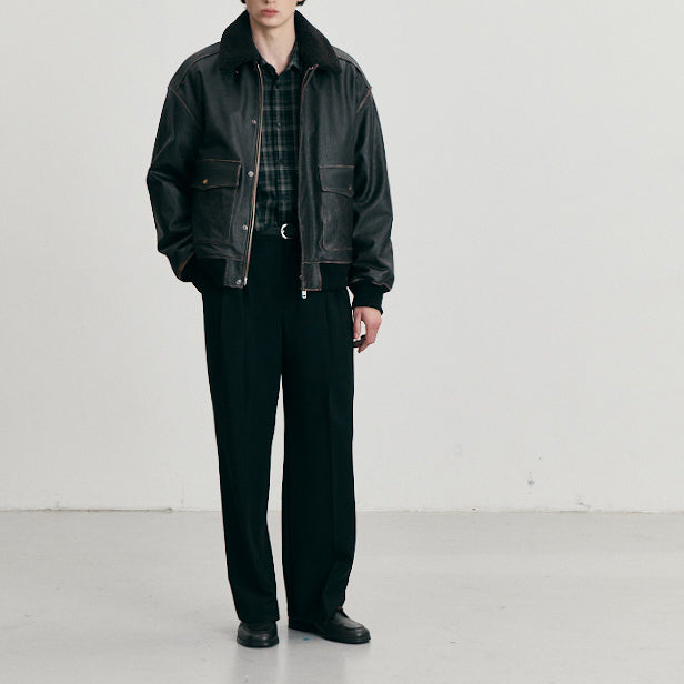 Detachable A-2 Leather Blouson — Brushed Black