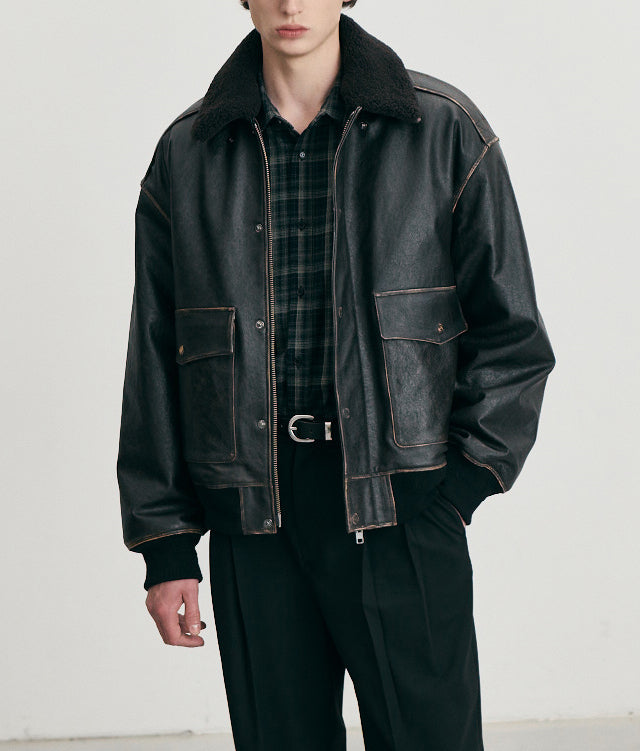 Detachable A-2 Leather Blouson — Brushed Black