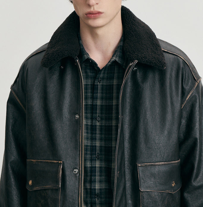 Detachable A-2 Leather Blouson — Brushed Black