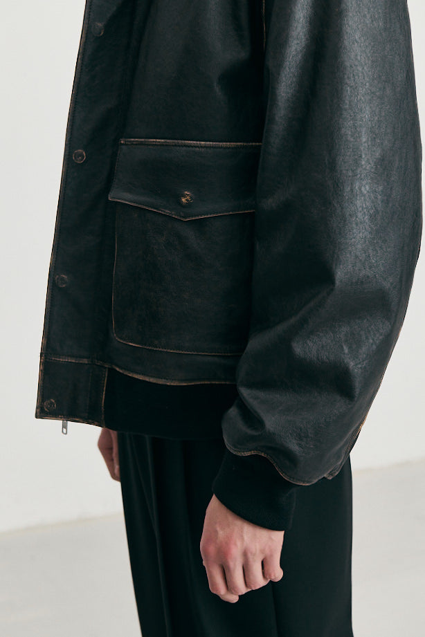 Detachable A-2 Leather Blouson — Brushed Black