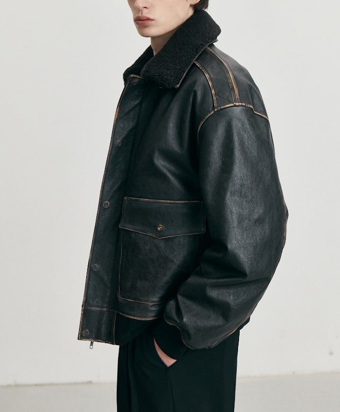 Detachable A-2 Leather Blouson — Brushed Black