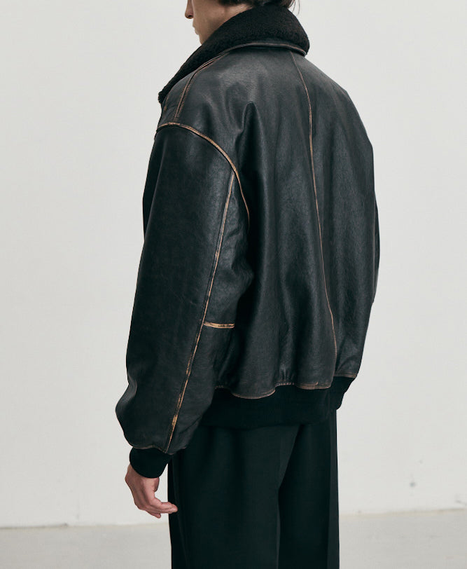 Detachable A-2 Leather Blouson — Brushed Black