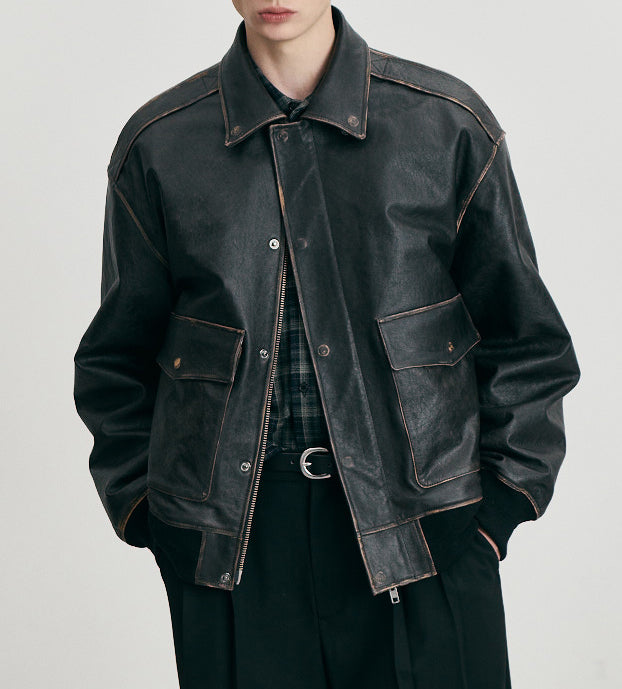 Detachable A-2 Leather Blouson — Brushed Black