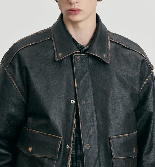 Detachable A-2 Leather Blouson — Brushed Black