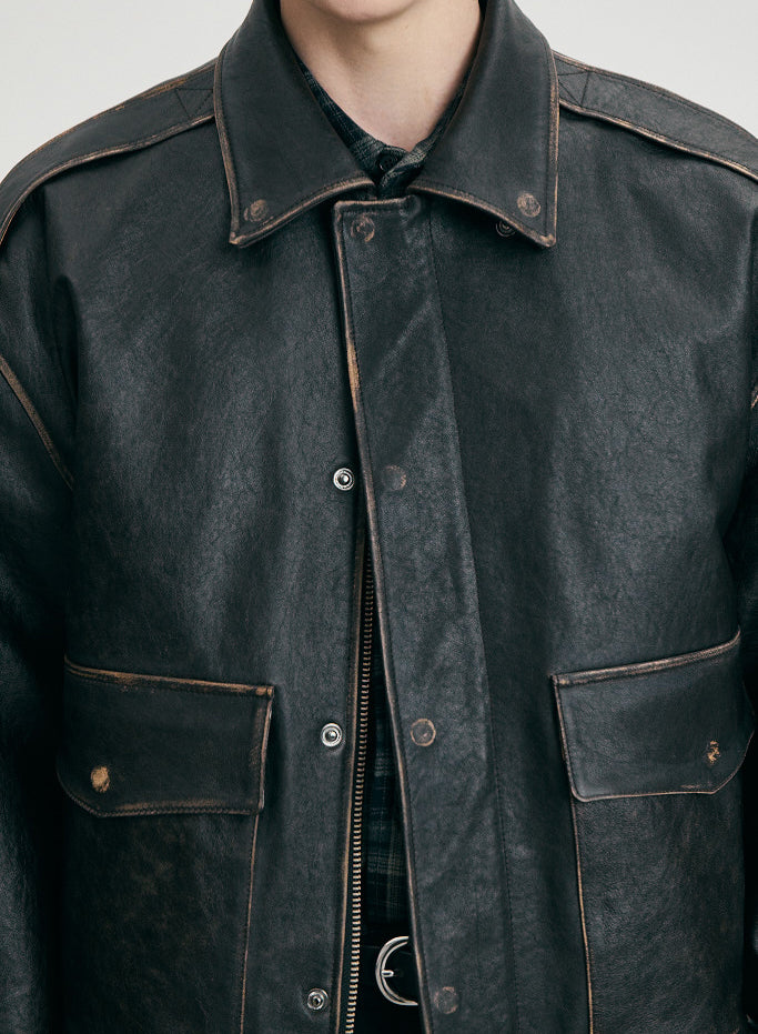 Detachable A-2 Leather Blouson — Brushed Black