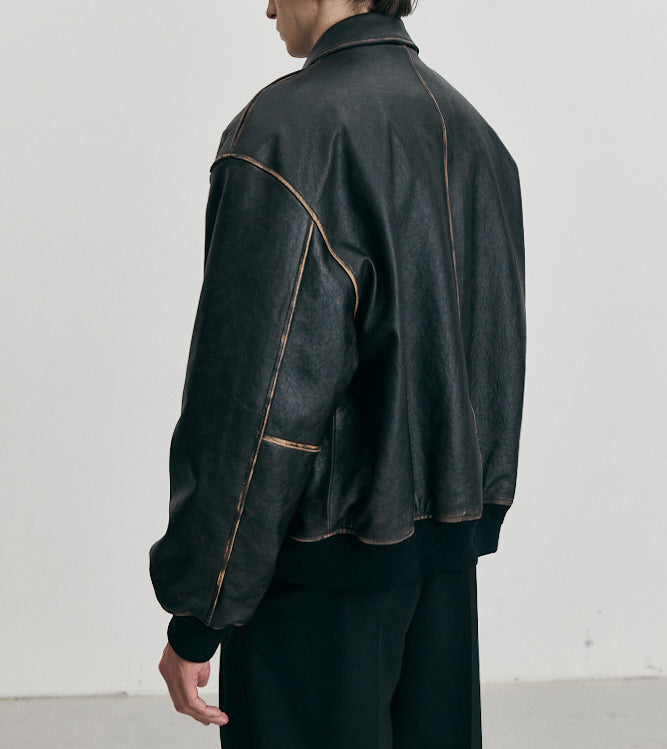 Detachable A-2 Leather Blouson — Brushed Black