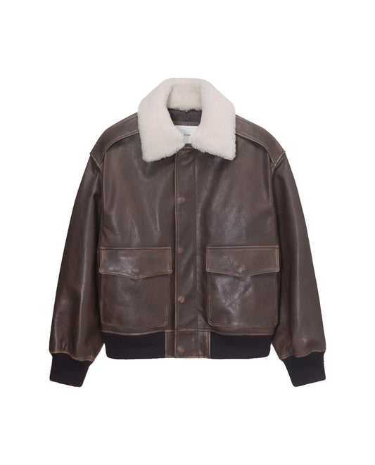 Detachable A-2 Leather Blouson — Brown