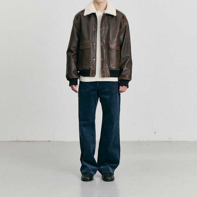 Detachable A-2 Leather Blouson — Brown