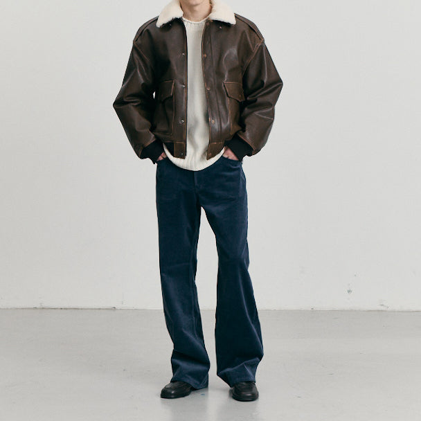 Detachable A-2 Leather Blouson — Brown
