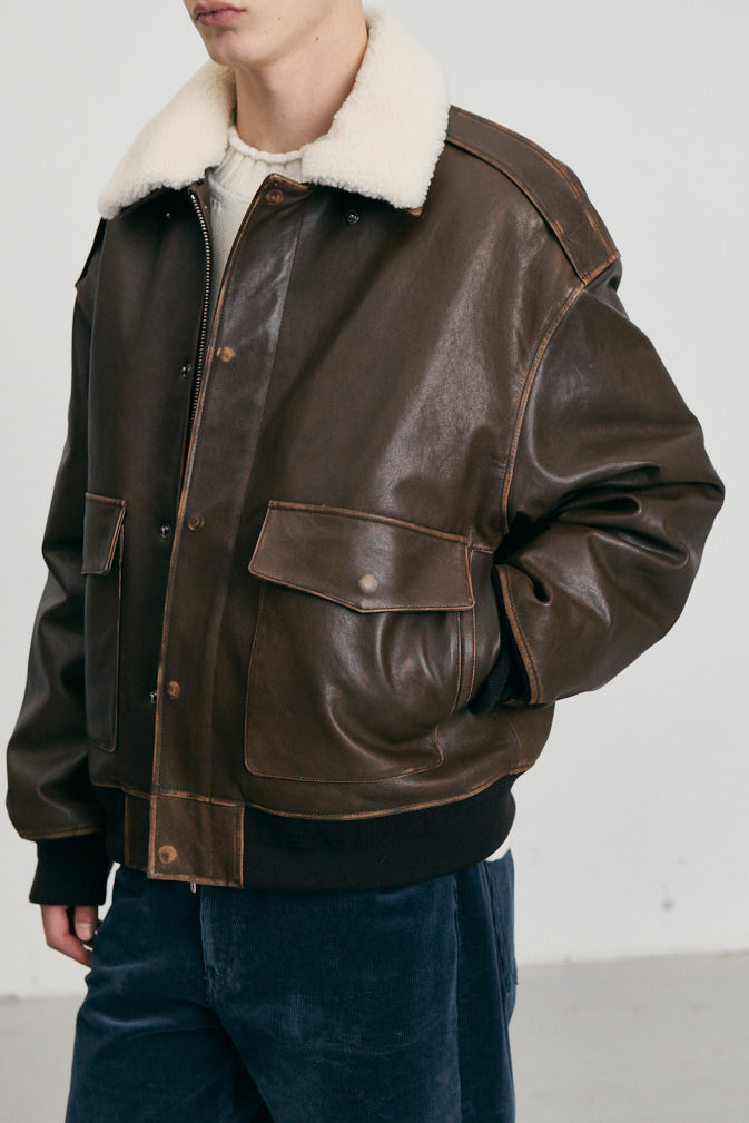 Detachable A-2 Leather Blouson — Brown