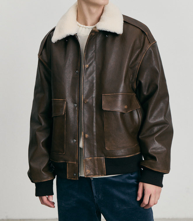 Detachable A-2 Leather Blouson — Brown