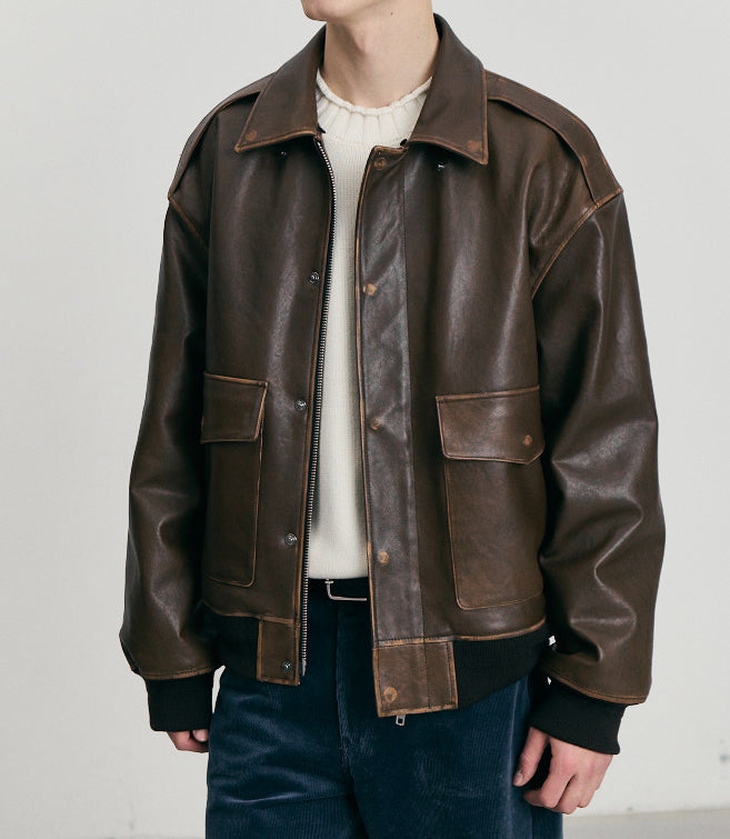 Detachable A-2 Leather Blouson — Brown