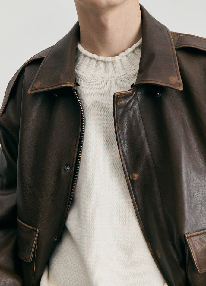 Detachable A-2 Leather Blouson — Brown