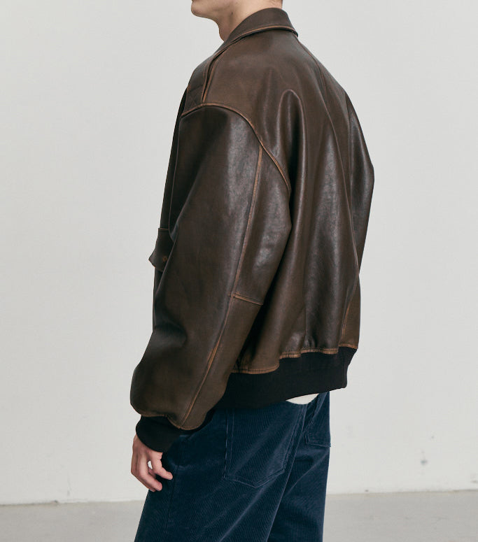 Detachable A-2 Leather Blouson — Brown