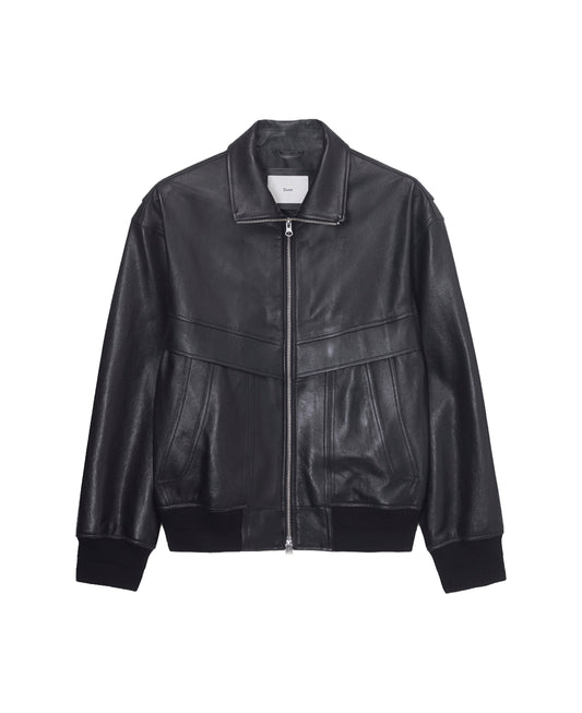 Stand Collared Leather Blouson — Black