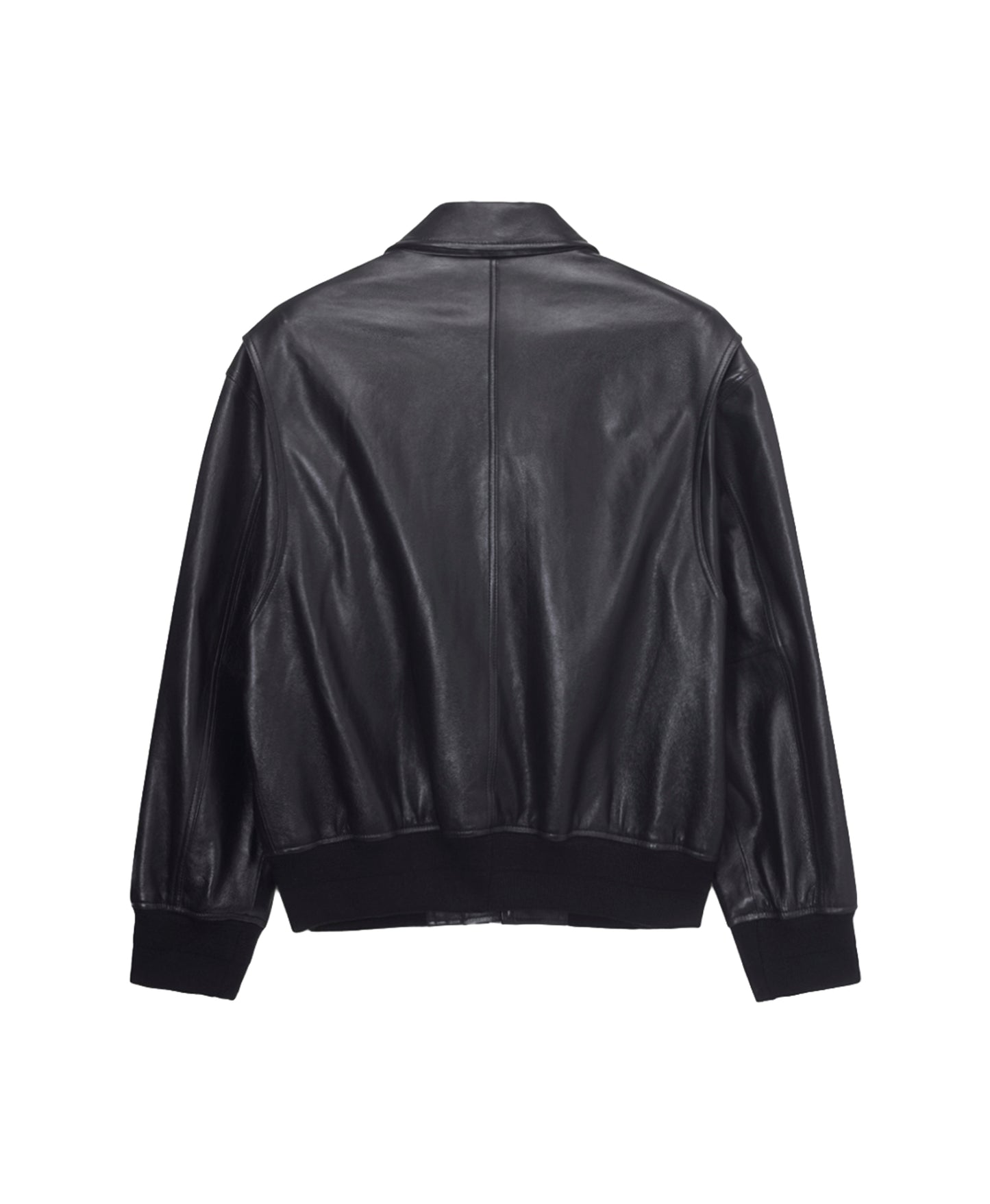 Stand Collared Leather Blouson — Black