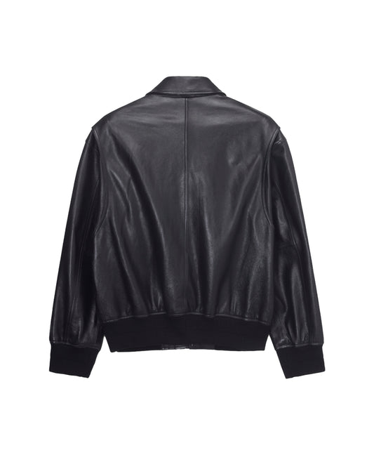 Stand Collared Leather Blouson — Black