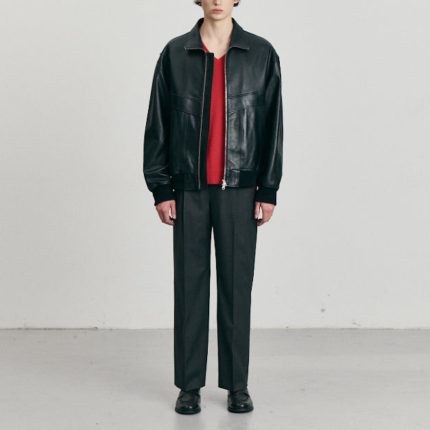 Stand Collared Leather Blouson — Black