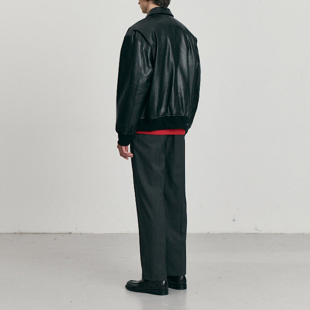 Stand Collared Leather Blouson — Black