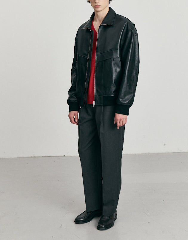 Stand Collared Leather Blouson — Black