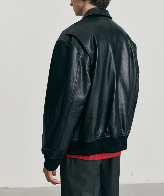 Stand Collared Leather Blouson — Black