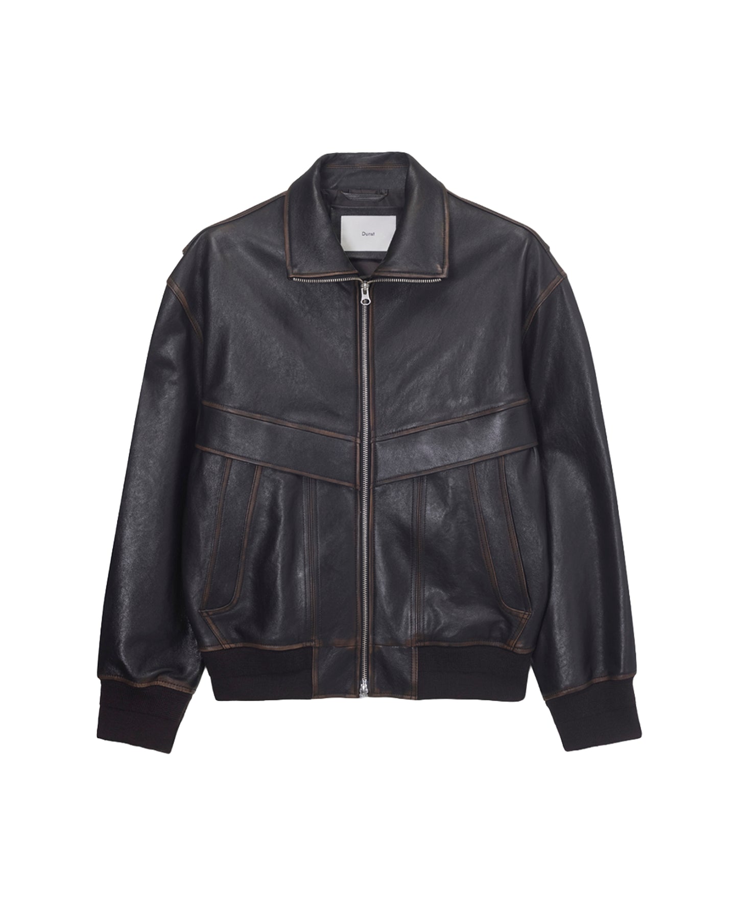 Stand Collared Leather Blouson — Deep Brown