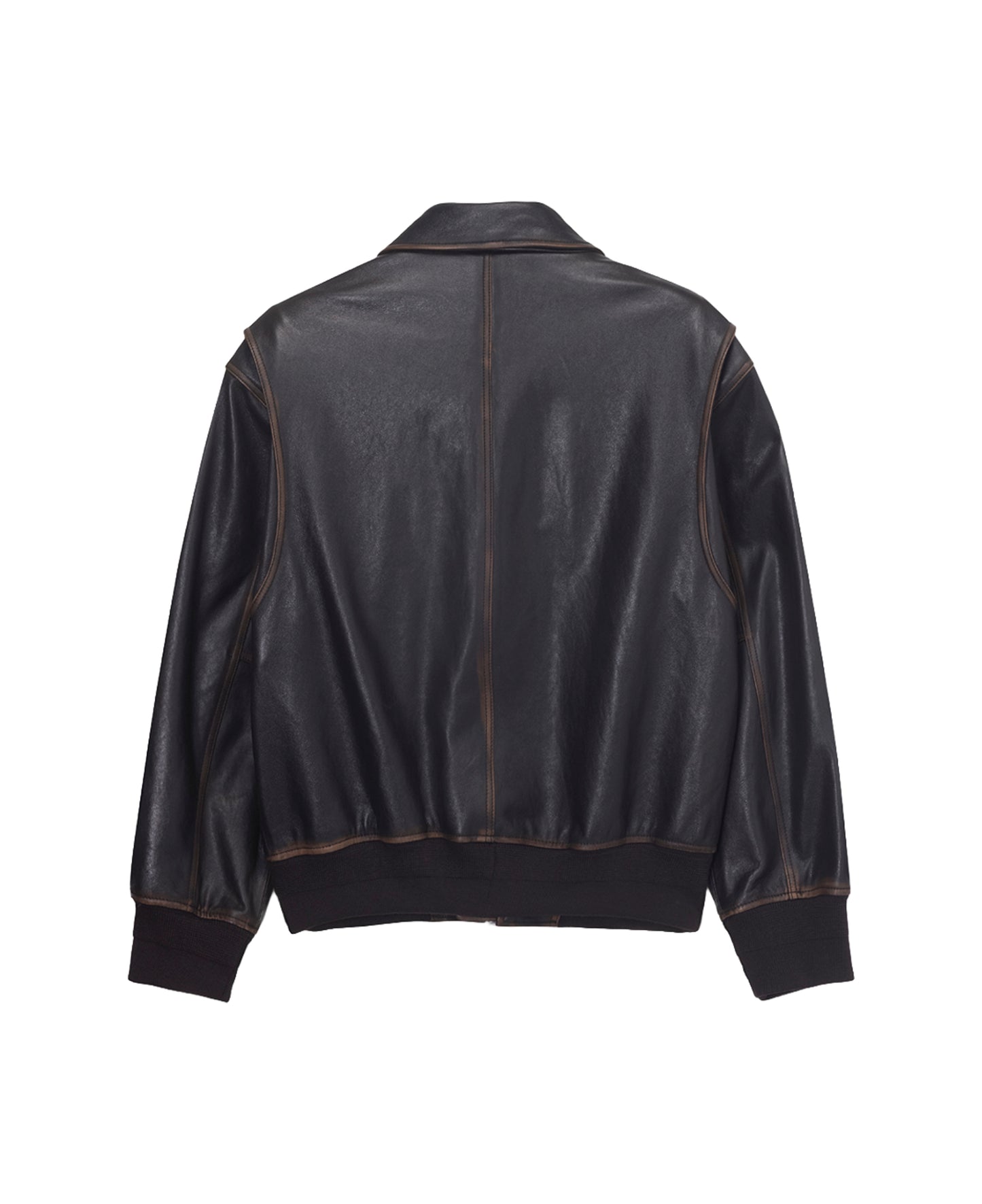 Stand Collared Leather Blouson — Deep Brown