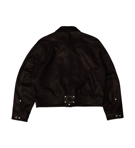 Brown Crinkled Lambskin Leather Jacket