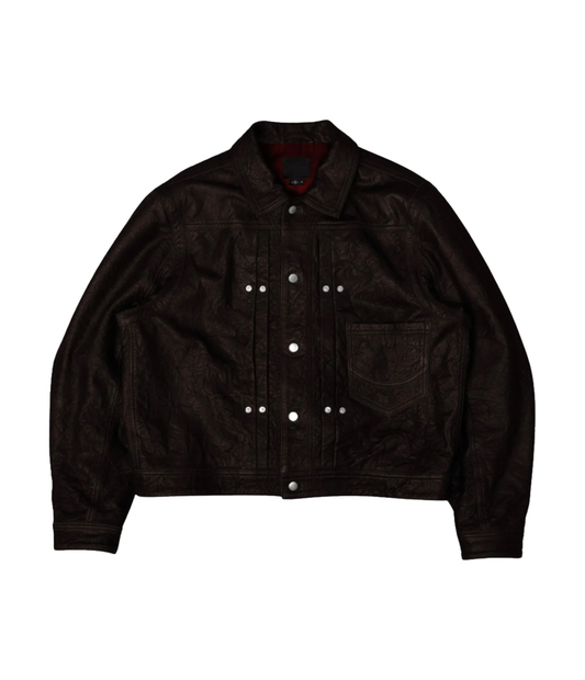 Brown Crinkled Lambskin Leather Jacket